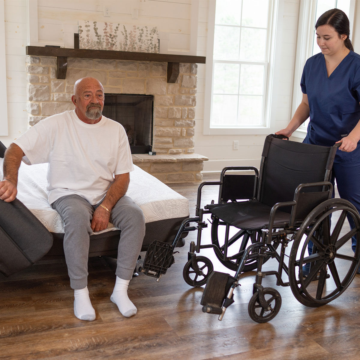 Flexabed Hi-Low SL positioned for a wheelchair transfer